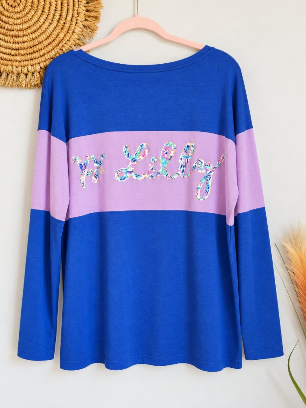 Lilly Pulitzer Lilac Freesia Happy as a Clam Finn Colorblock Top SZ Large Preppy